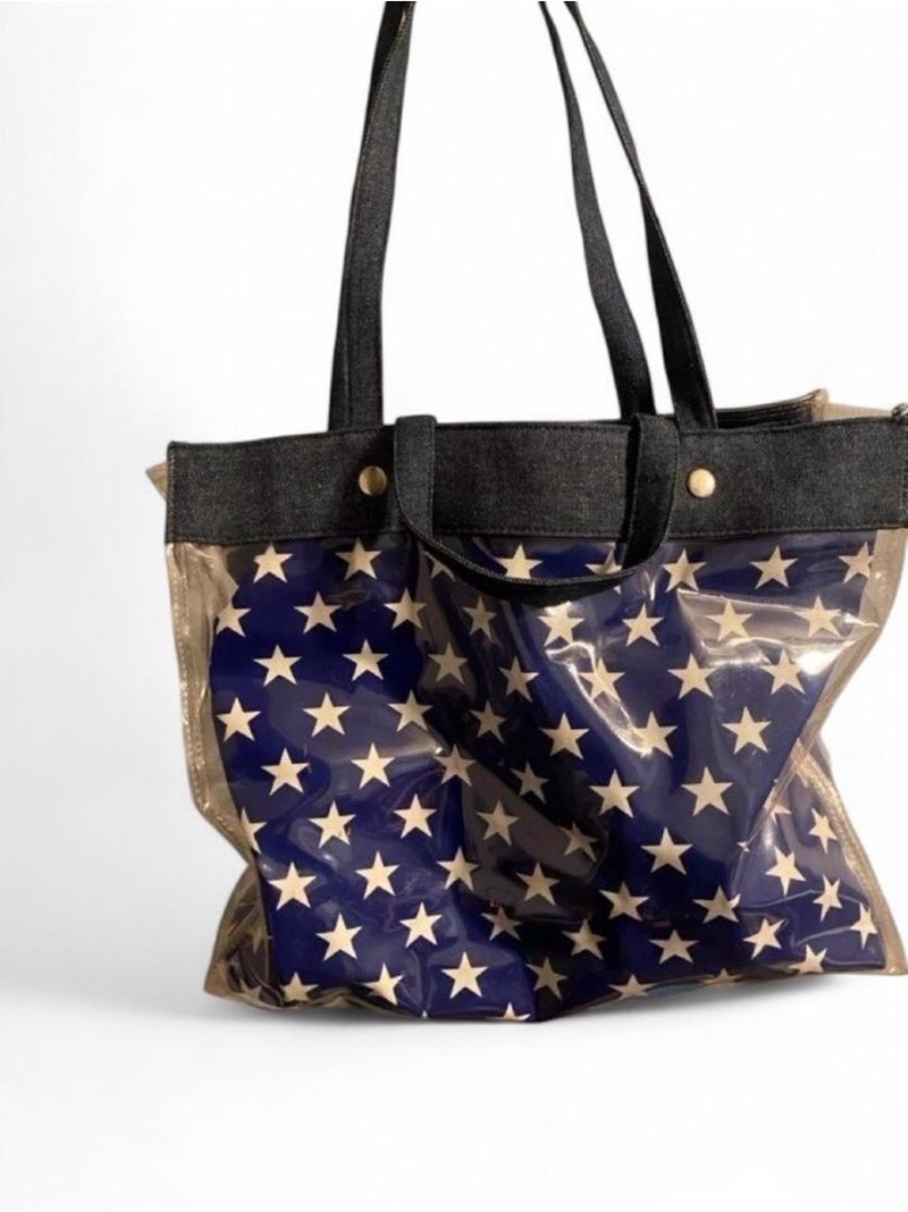 Faded Glory Navy Star Print Clear Tote with Black Trim